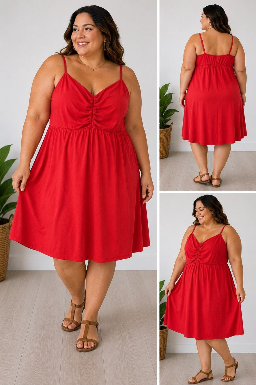 Torrid Red Ruched Front Mini Dress Plus Size 4 4X Strappy V Neck Pockets